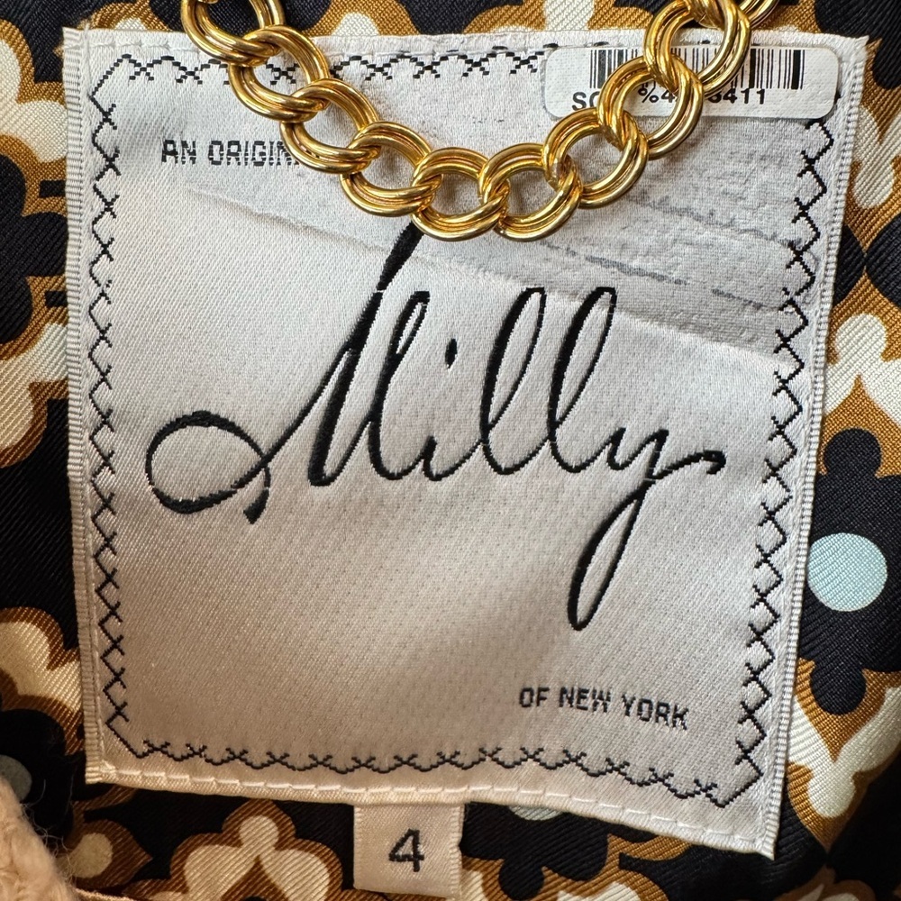 Milly NY Wool Silk Cropped Jacket Size 4 Beige Textured Gold Button Blazer - Picture 2 of 4